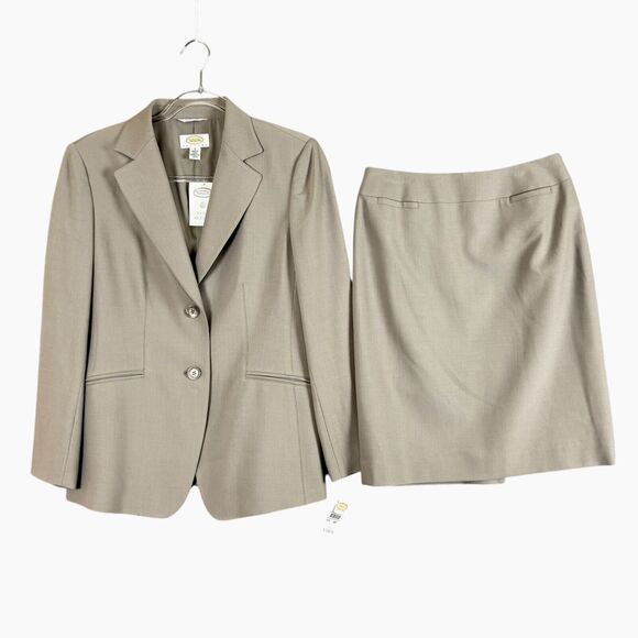 NWT Talbots 2pc Skirt Suit Set Tan Wool Lyra Made Japan 6P Jacket, 4P Skirt